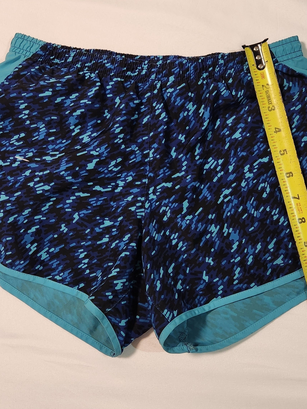 Nike Women's Black & Blue Patterned Athletic Shorts with Teal Trim - Picture 3 of 8